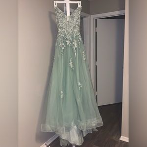 A Line Spaghetti Straps Blush Long Prom Dress with Appliques